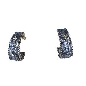 Vintage MCM Napier Pierced Earrings Two Tone Textured Curved Half Hoop Signed